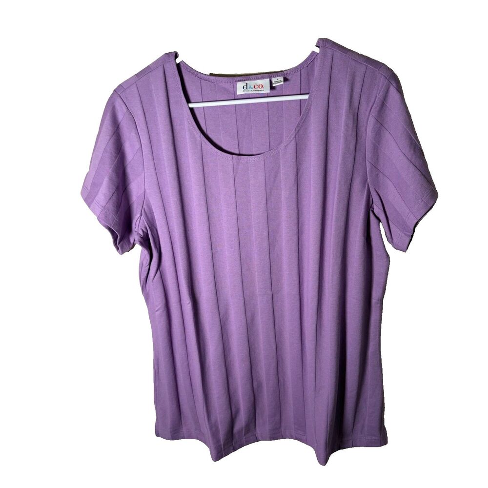 D&Co T-Shirt Women's Large Ribbed Short Sleeve Round Neck Solid Top Shirt